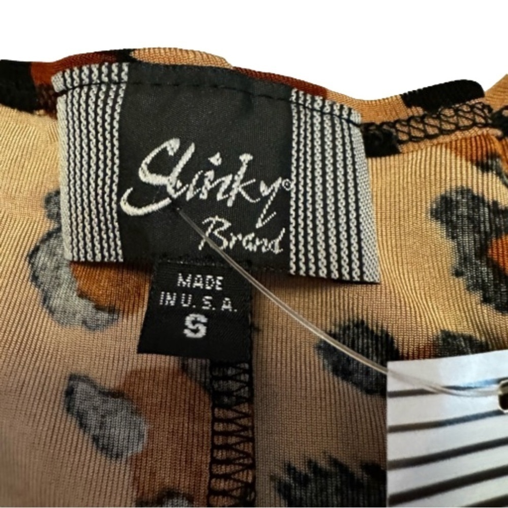 Slinky Brand Women's Size Small Brown Leopard Print Shirt Top Tee Cap Sleeve - Picture 6 of 12